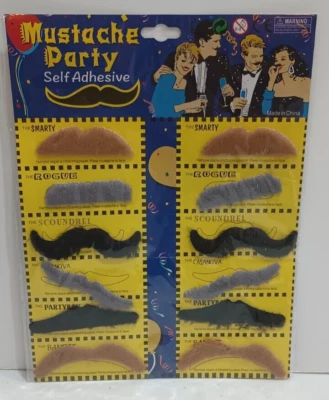 12 Self Adhesive Fake Mustaches Party Pack Costume Halloween - Image 1 of 4