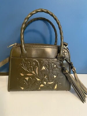 Patricia Nash сумка сумочка Дамская сумка выбитый винтажный кожаный Париж оливковый золото - Изображение 1 из 4