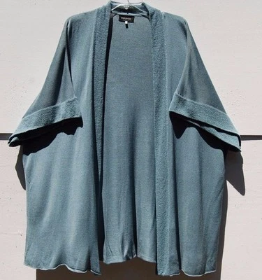 NUEVO Cárdigan plumero Eskandar SOFT TEAL ligero 100 % seda tejido 32" largo O/S Foto 1 de 4