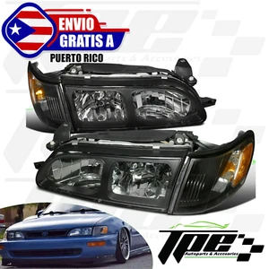 For 93 97 Toyota Corolla DX Headlight Black Housing Clear Lens Corner Lamps Set - Picture 1 of 5