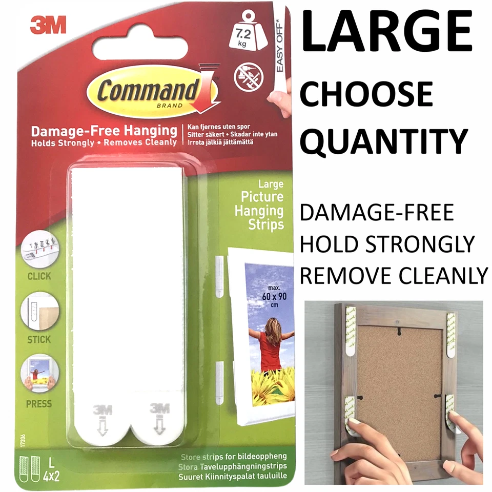 3M Command Strips™️ Picture Frame Hanging Adhesive Stick on LARGE Damage-Free UK