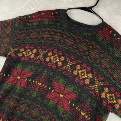 Suéter De Colección New Era Para Hombre Mediano Rojo Verde Fair Isle Geométrico Hecho en EE. UU. Foto 1 de 4