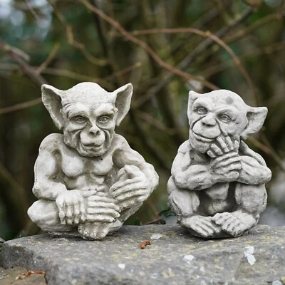 BURGESS HOME & GARDEN Coppia di statue in pietra Sprite Gremlin | Gargoyle decorazione ornamentale giardino esterno