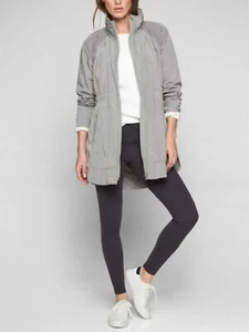 ATHLETA Drip Drop Water Repellent Rain Jacket Coat Hideaway Hood Heather Gray M - Picture 1 of 14