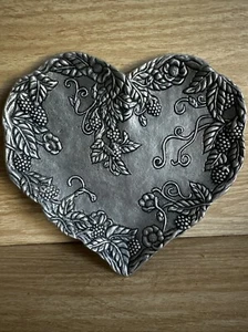 Carson Statesmetal Pewter Heart Berry Vine Plate Cookie Tray 7.5" USA Coin - Picture 1 of 8
