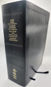 Holy Bible Book of Mormon Doctrine Covenants Pearl of Great Price Black Leather - Foto 1 di 21