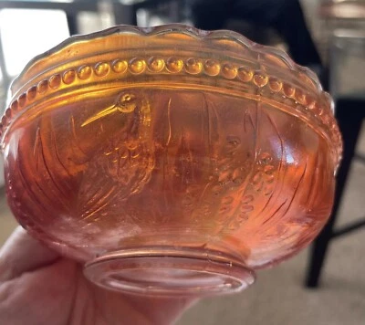 Antique Dugan Marigold Stork and Rushes Carnival Glass Replacement Berry Bowl - Image 1 of 4