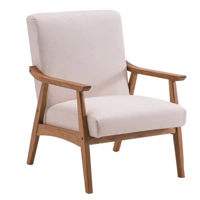 Solid Wood Retro Simple Single Sofa Accent Chair Backrest Beige Nautical & Coast Foto 1 de 4