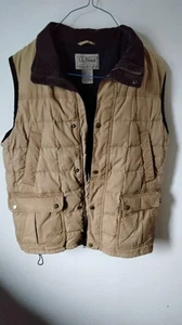L L BEAN Vest Downtek Duck Down Corduroy Collar Trim Tan Color Size Medium - Picture 1 of 5