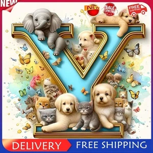 5D DIY Full Round Drill Diamond Painting Animal Party Letter Y Art Craft 30x30cm - Picture 1 of 11
