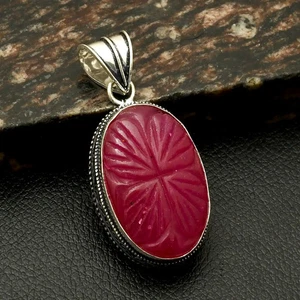 Simulated Ruby Gemstone Handmade Antique Design Pendant Jewelry 2.2" AP-89697 - Picture 1 of 1