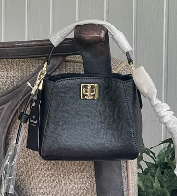 KATE SPADE PHOEBE MINI SATCHEL CROSSBODY LEATHER BUCKET BAG BLACK LEATHER GOLD - Image 1 of 4