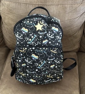 NWT Luv Betsey Johnson Large Quilted Backpack Black Galaxy Cat Space - Picture 1 of 9