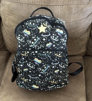 Mochila acolchada grande Luv Betsey Johnson negra Galaxy Cat Space nueva con etiquetas Foto 1 de 4