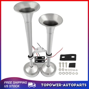 Loud Dual Electric Trumpet Marine Grade Powerful Boat Train Horn Stainless Steel - Picture 1 of 7