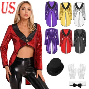 Women's Magician Sequin Tailcoat Jacket Halloween Funny Dress Party AU - Picture 1 of 48