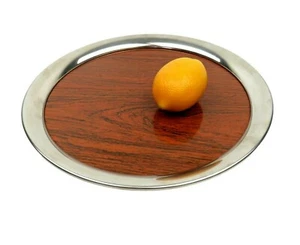 Stieff Pewter Rim 12" Faux Rosewood Laminate Serving Tray Black Starr & Frost - Picture 1 of 7