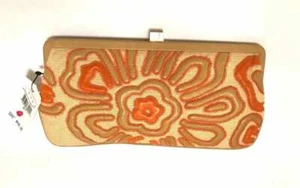 LAMBERSTON TRUEX-TAN & ORANGE LEATHER FLOWER MOTIF CLUTCH-GORGEOUS!! - Picture 1 of 3