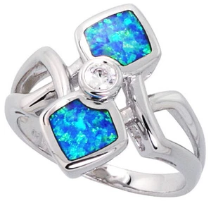 Anillo cruzado fino para mujer plateado rodio, incrustación de ópalo simulado 19 mm - Imagen 1 de 1