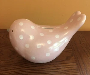 Pottery Barn Kids Pink White Polka Dot Baby Chick Bird Piggy Bank Nursery - Picture 1 of 6