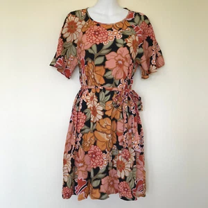 Minkpink Rey Raglan Sleeve Mini Dress Multi Floral Print w/ Tie Belt NWT Medium - Picture 1 of 8