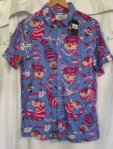 Disney Loungefly Cheshire Cat Shirt Adult Alice In Wonderland Button Small New - Picture 1 of 5
