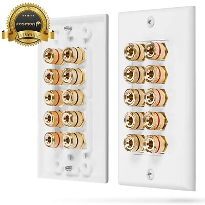 Fosmon 5 Speaker 10 Binding Home Theater Gold Copper Banana Post Wall Plate Jack - Image 1 of 4