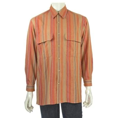 GIANNI VENERI Dress Shirt Vintage 90's Sz. M Orange Striped 100% Cotton ITALY - Image 1 of 2