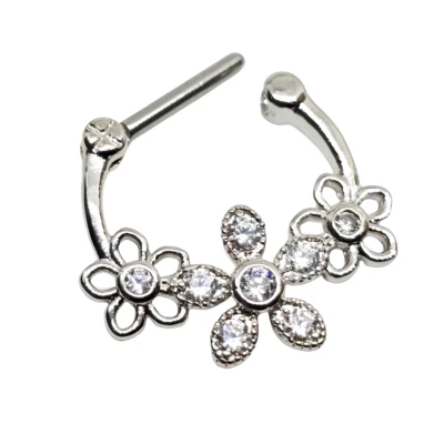 Margherita Fiore Setto Floreale Zirconi Piercing Clicker 16g (1,2mm) Acciaio ... - Immagine 1 di 4
