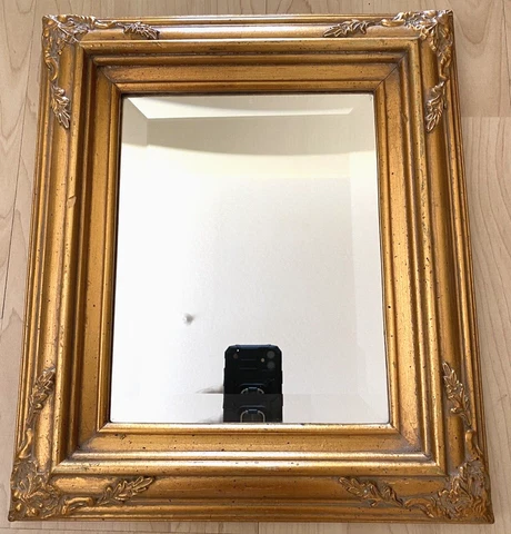 Vintage Vanity Wall Mirror Beveled Ornate Gold 15" x 12 1/2" x 1" Cover