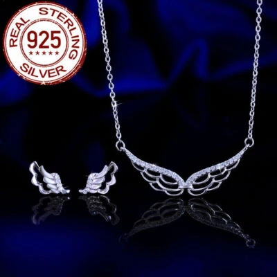 Conjunto de joyas de plata esterlina 925 con alas de plumas de circonita cúbica marca de moda Foto 1 de 4