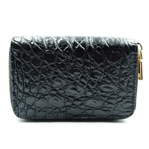 New Black Belly Croc Leather Skin Women Creditcard Gold Zipper Wallet Purse - Picture 1 of 10