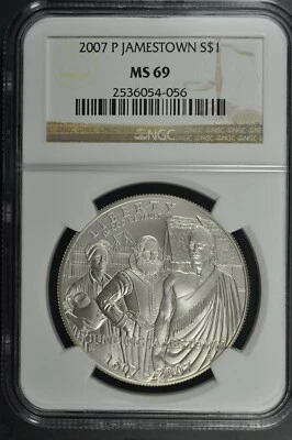 2007 P Jamestown $1 Silver 400th Anniversary coin-NGC MS 69 - Image 1 of 2