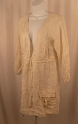 DIANE VON FURSTENBERG Off White Linen Swim Cover Up Dress Sz S - Image 1 of 4