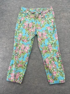 Code Bleu Jeans Size 6 Blue Pink Colorful Floral Missy Amy Crop Ankle Roses - Picture 1 of 11