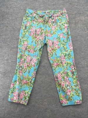 Code Bleu Jeans Size 6 Blue Pink Colorful Floral Missy Amy Crop Ankle Roses - Image 1 of 4