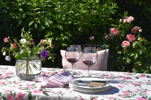 Tischdecke Provence 150x200 cm weiß Rosen aus Frankreich pflegeleicht bügelfrei - Bild 1 von 5