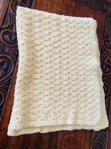 Vintage Yellow Baby Soft Afghan 46” X 34” Toddler Blanket Crochet Knit Acrylic - Picture 1 of 7