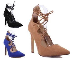3 Color Stilettos Point Toe Strappy Lace Up Slingback Sexy Women 4.5" High Heels - Picture 1 of 13