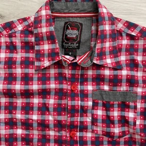Retro Stitch Stars & Stripes Patriotic Button Down Short Sleeve Shirt Sz 6 - Picture 1 of 6