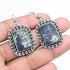 Apache Pyrite Gemstone Handmade Ethnic Silver Jewelry Earring 1.9" ELG4728