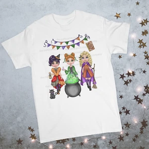 3 Witches Happy Halloween Child Kid's T-shirt Top, Clothing, Book and Black Cat - Picture 1 of 1