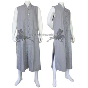 Shaolin Buddhist Monk Dress Kung fu Robe Long Vest Meditation Uniform Wushu Suit - Picture 1 of 7
