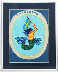 Gosta Werner Limited Edition 1980's MERMAID TATTOO TEXTILE PRINT 1981 Framed - Picture 1 of 6