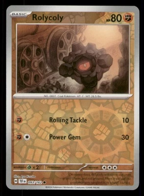 Rolycoly SV05: Temporal Forces #093/162 Common Reverse Holo Pokemon LP - Image 1 of 2