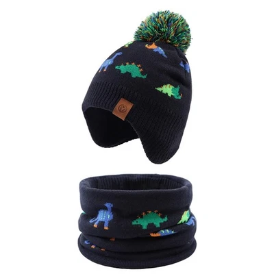 Conjunto de bufanda sombrero de bebé tejido invierno cálido niños niñas gorro forro polar sombreros con... Foto 1 de 4