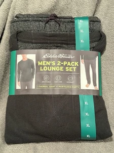 Eddie Bauer 2-PACK Mens Lounge Set XL Green Thermal Top Fleece Pants New NWT PJs - Picture 1 of 3