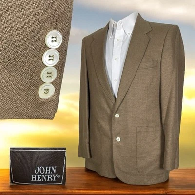 John Henry Sport Coat Mens 40R Beige Textured Cotton Linen Silk Two Buttons - Image 1 of 4