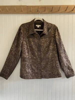 Chaqueta Coldwater Creek Espiga Marrón Metálico Dorado Manga Larga Forrada a Presión 14 Foto 1 de 4