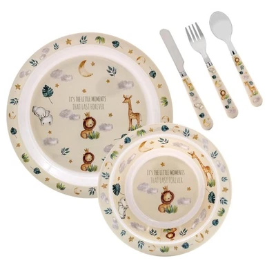 Set 3 pezzi cena bambini piccoli momenti zuppiera piatto posate utensile bambino - Immagine 1 di 4